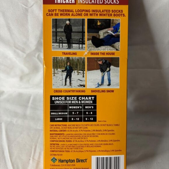 35° Below Thermal Socks Aluminized Fibers Nylon Warming 1 Pair Black Large NEW - Picture 3 of 4